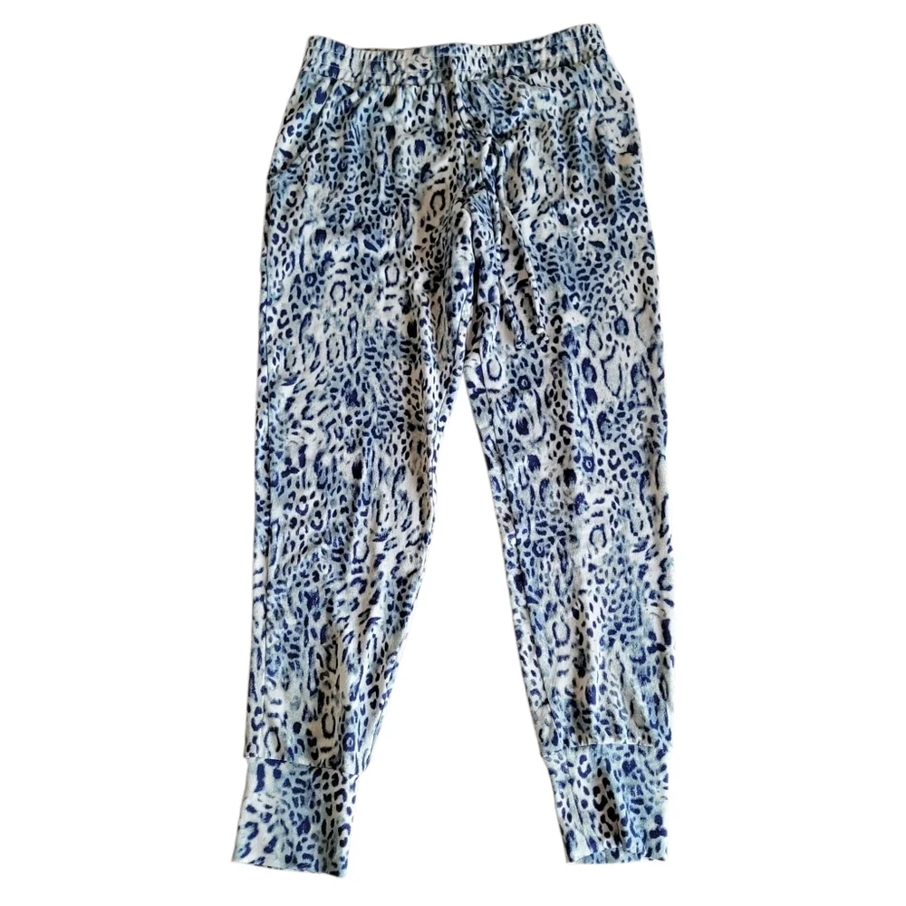 Midnight Bakery Blue & White Leopard Print Pajama Set Women's Size S